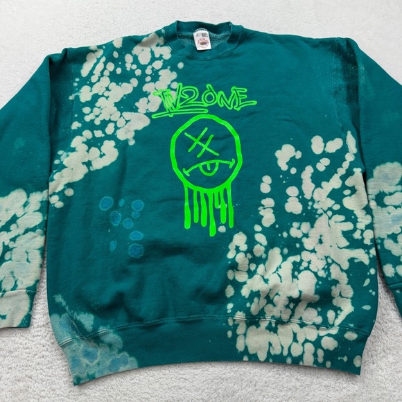 Fruit of the Loom Other - Vintage TV2One Bleach Splatter Art Sweatshirt XL Green‎ Pullover Grunge Graphic